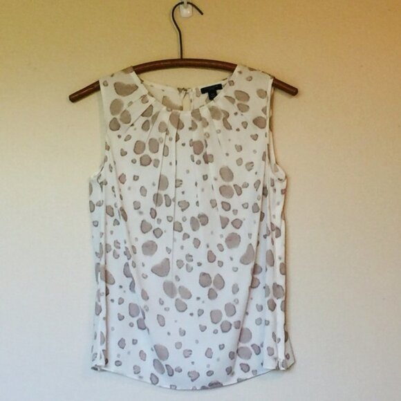 ANN TAYLOR Petite Cream & Taupe Pleated Neck Top 4 - Picture 9 of 9